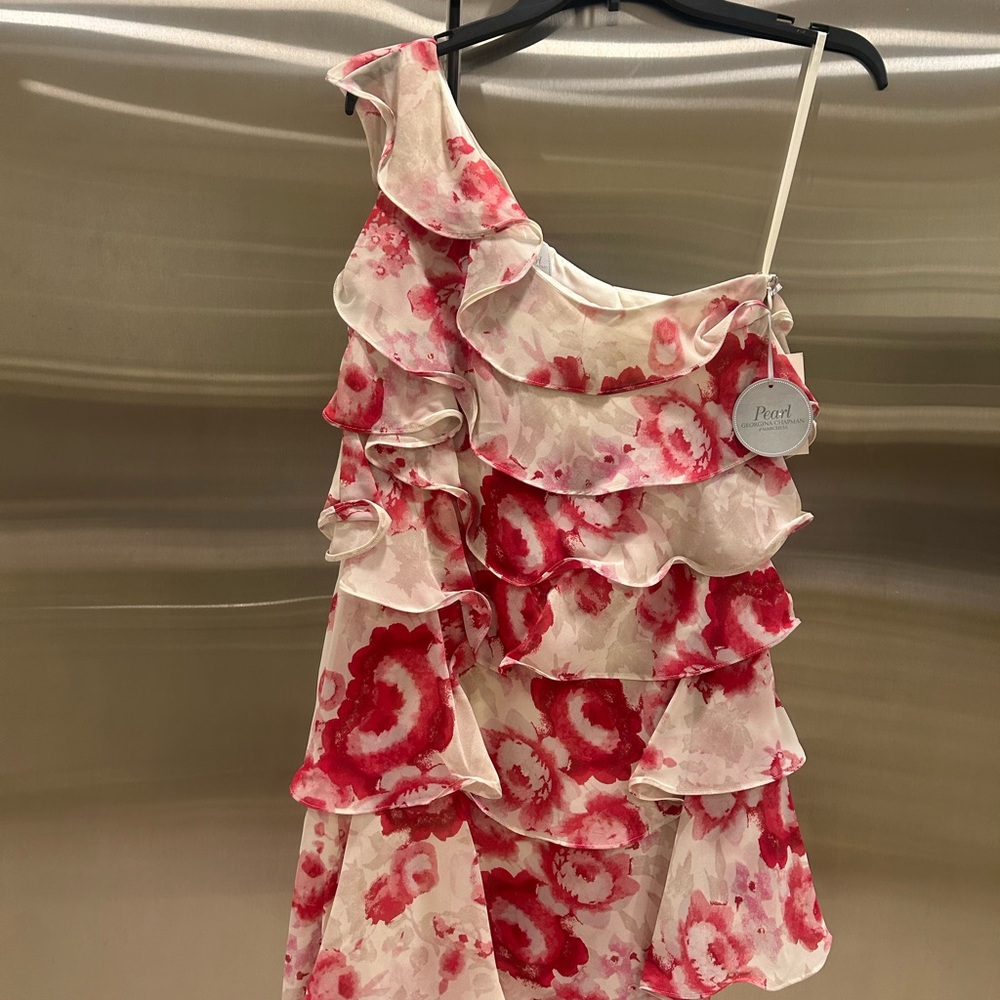 NWT Pearl Georgina Chapman Marchesa one shoulder ruffle top with floral print